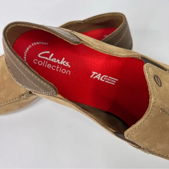 Clarks Men’s Gorwin Step Dark Sand Nubuck Suede Leather Slip On Loafers Shoes - Picture 11 of 14